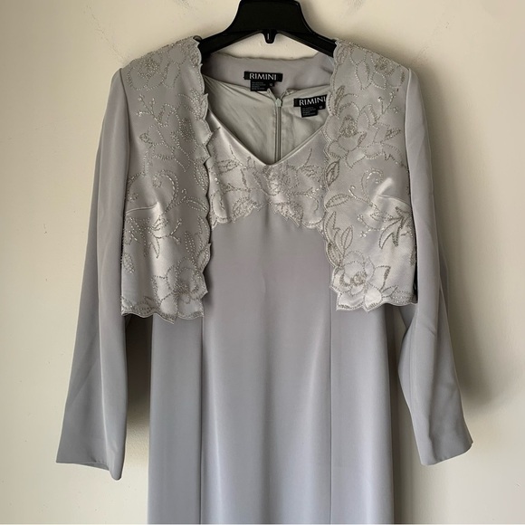 RIMINI Vintage Silver Evening Long Dress Beading embellished Matching Jacket 12 - Picture 2 of 16